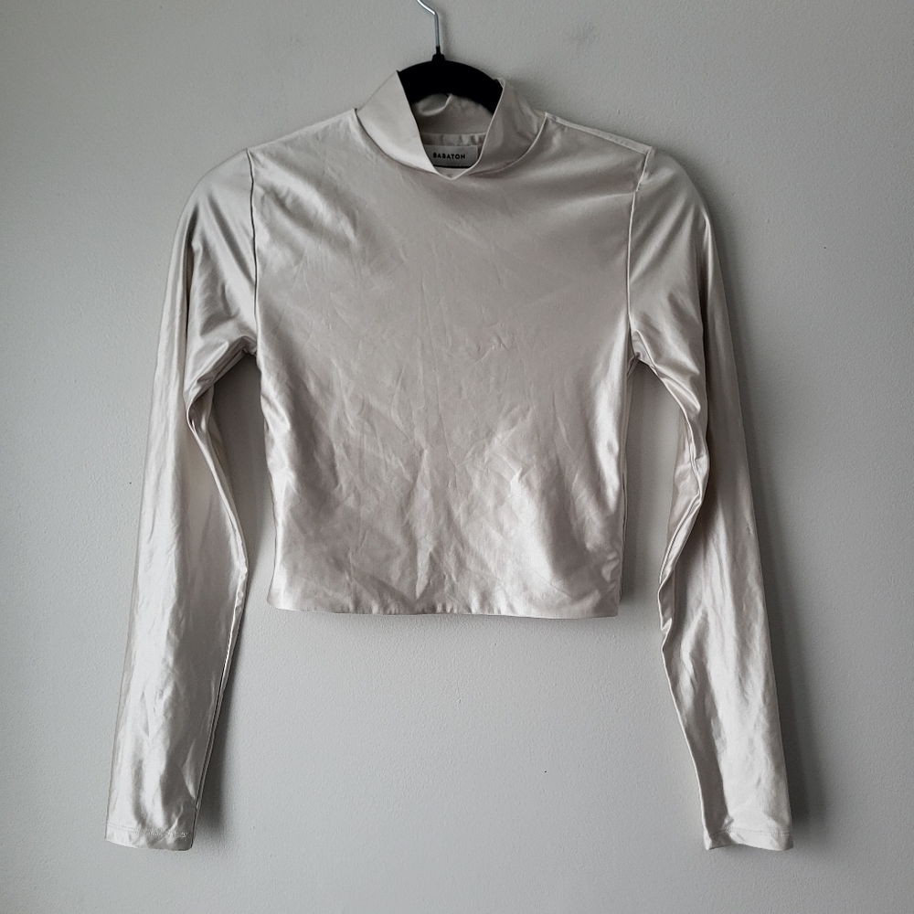 Babaton Satinette Champagne Long Sleeve Cropped Tee